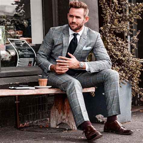 gray suit with tan shoes.